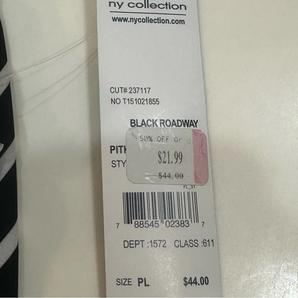 NY Collection Black & White Striped Midi Skirt - Size Petite Large NWT